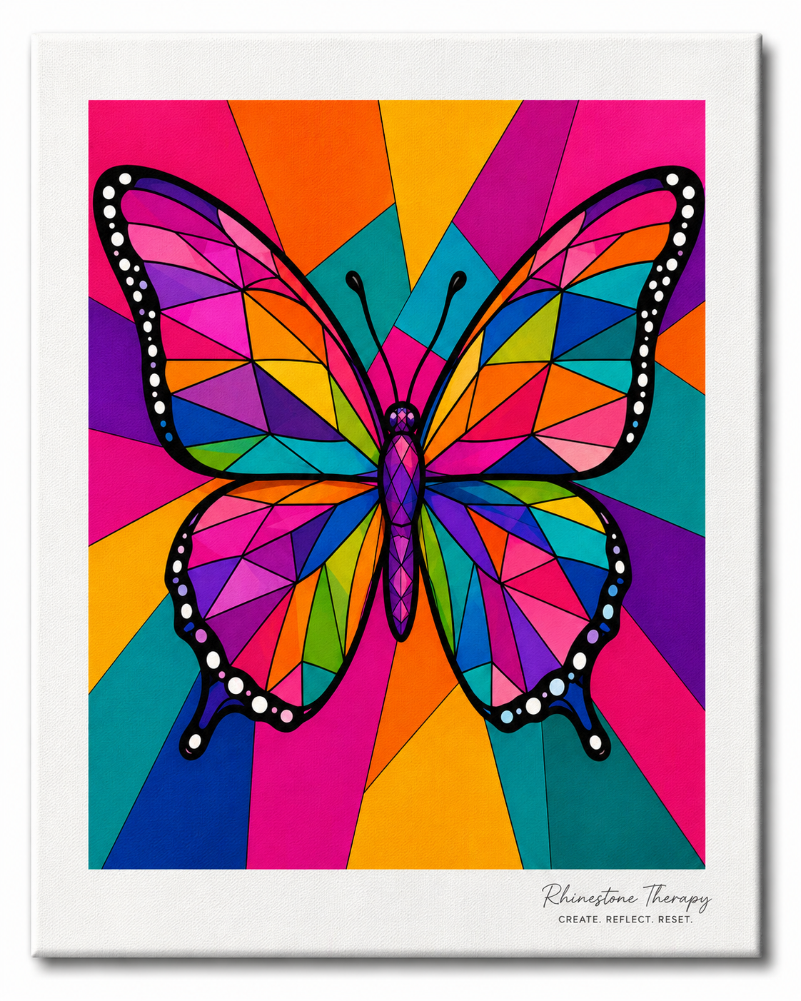 Colorful geometric butterfly Wild in Color rhinestone art canvas