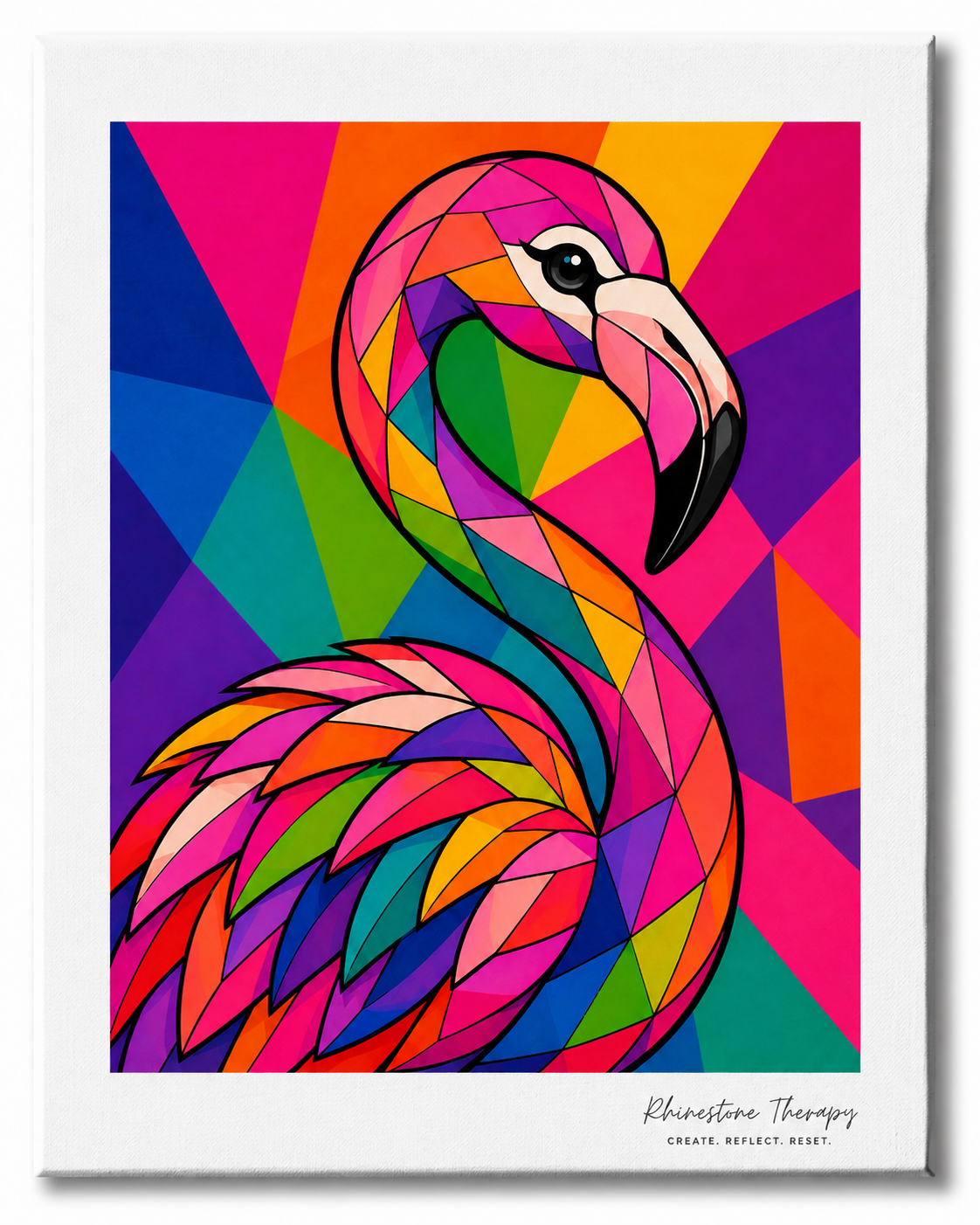 Colorful geometric flamingo Wild in Color rhinestone art canvas
