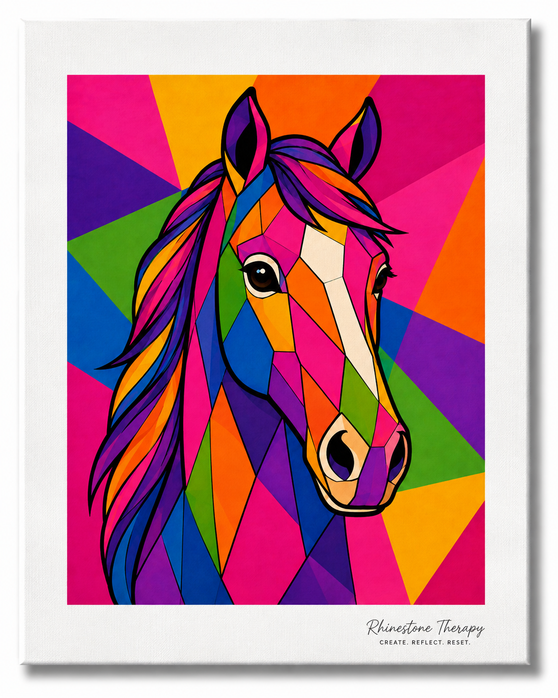 Colorful geometric horse Wild in Color rhinestone art canvas