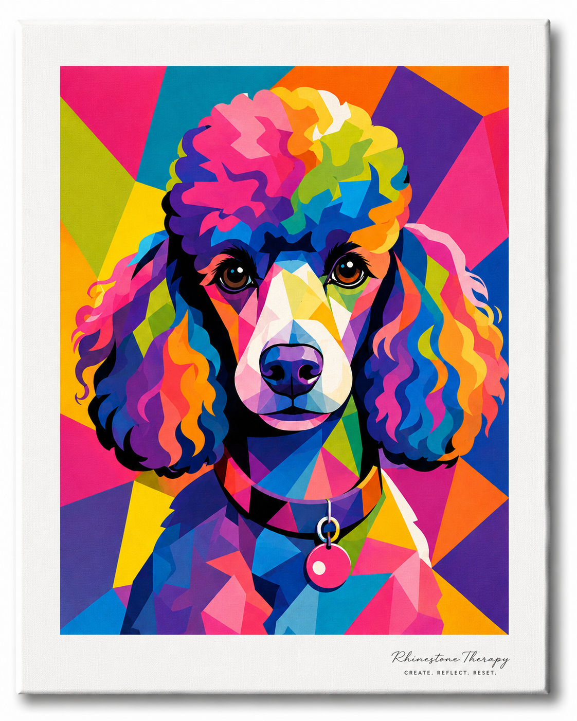 Colorful geometric poodle Wild in Color rhinestone art canvas