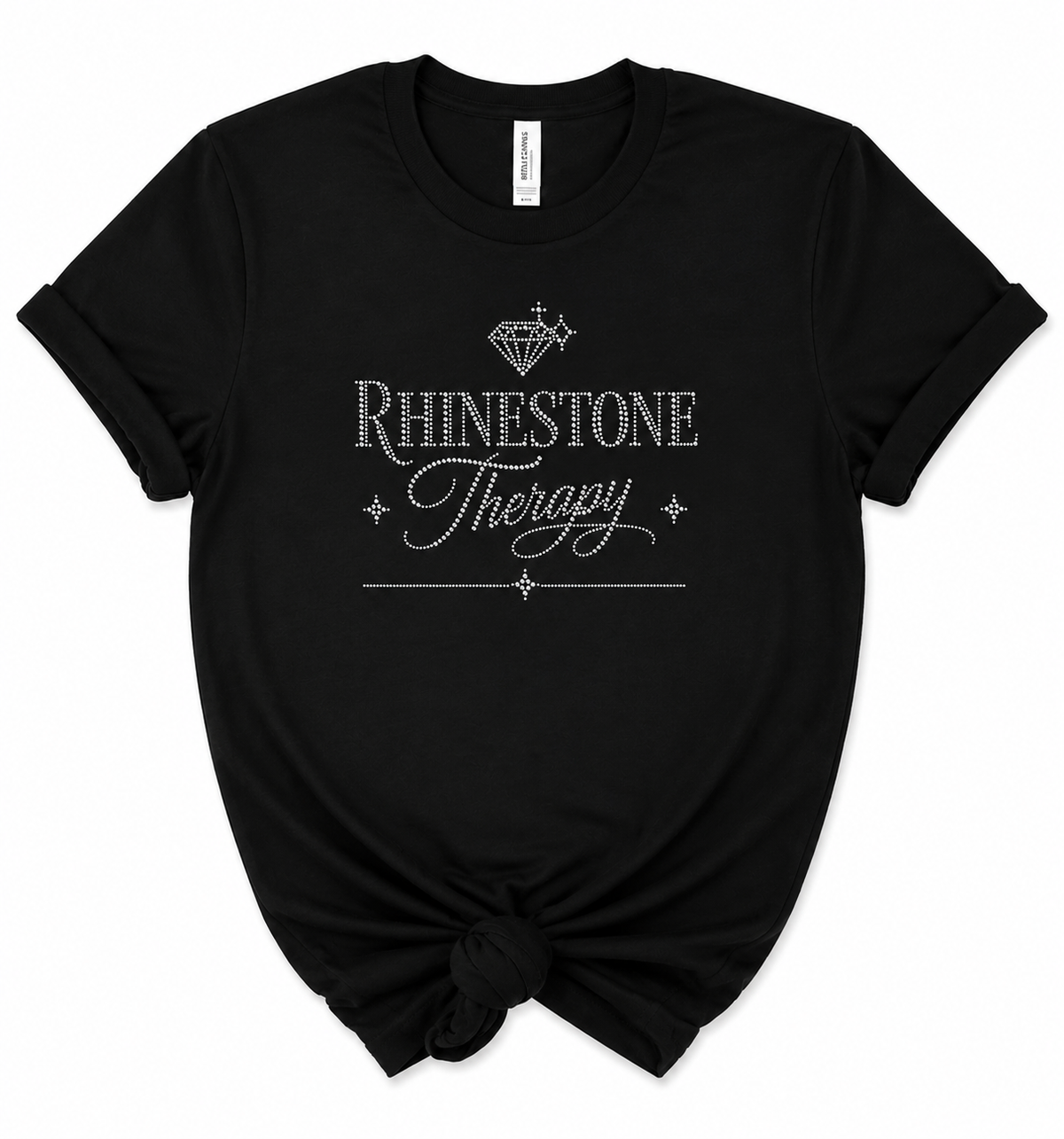 Black Rhinestone Therapy T-shirt with rhinestone embellished logo design