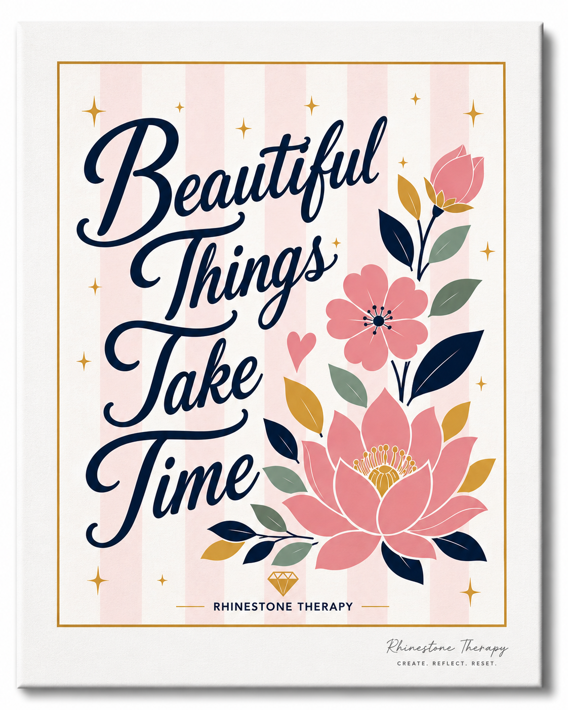 Beautiful Things Take Time inspirational rhinestone art canvas