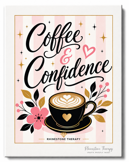 Coffee and Confidence inspirational rhinestone art canvas
