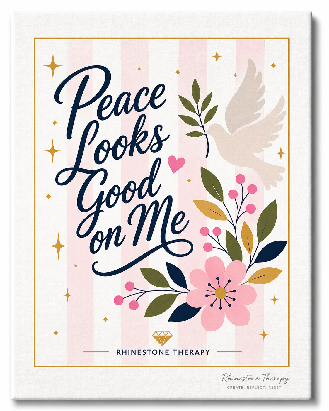 Peace Looks Good on Me inspirational rhinestone art canvas