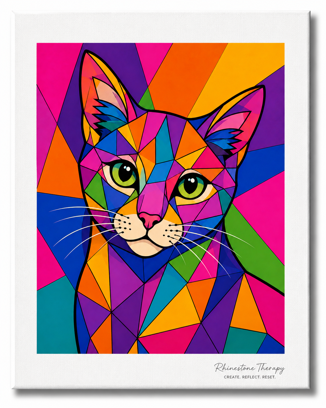 Colorful geometric cat Wild in Color rhinestone art canvas