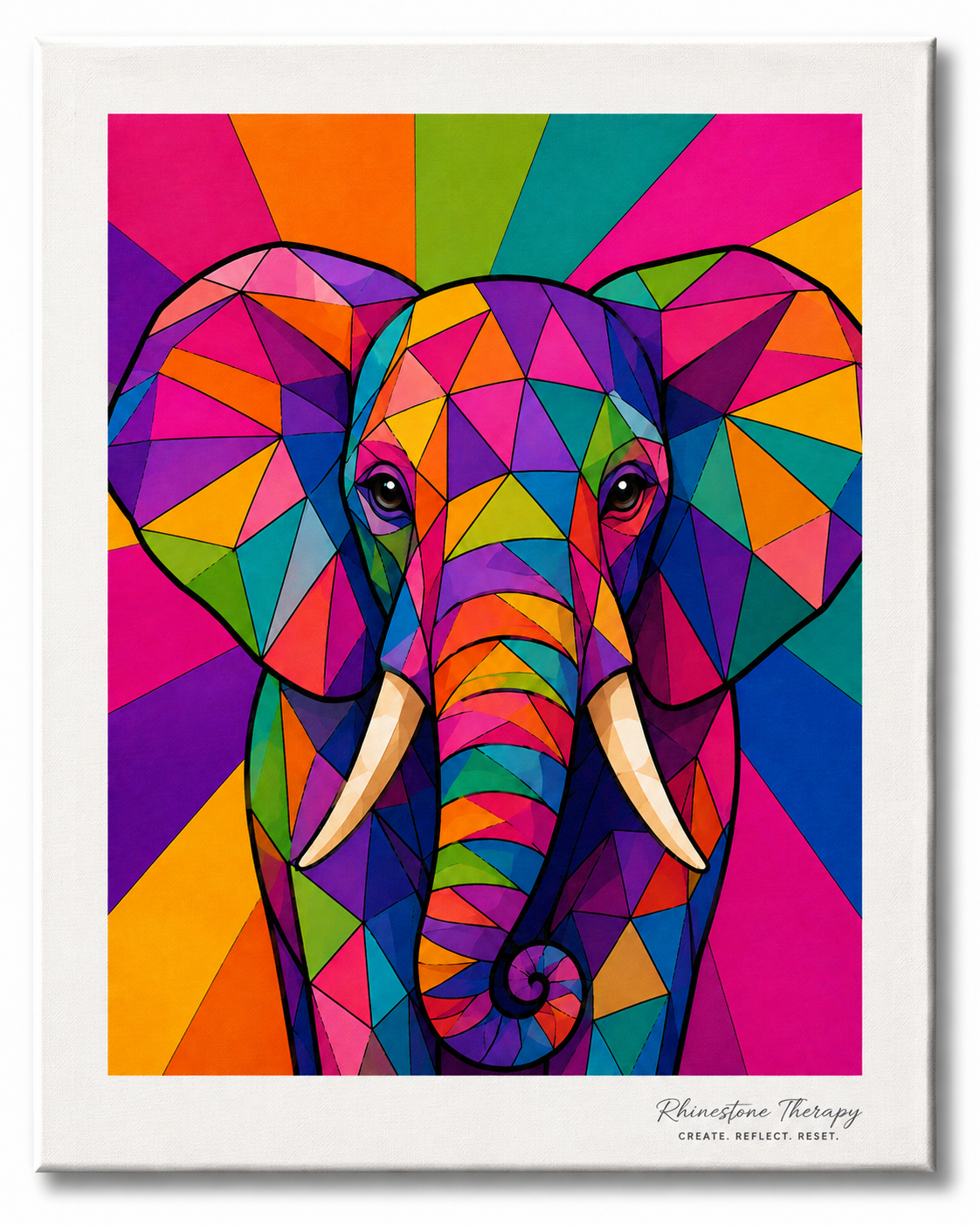 Colorful geometric elephant Wild in Color rhinestone art canvas