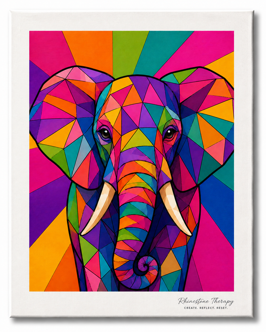 Colorful geometric elephant Wild in Color rhinestone art canvas