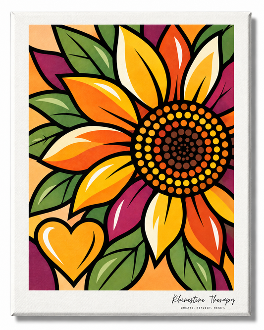 Fall sunflower rhinestone art canvas in yellow, orange, plum, cream, and green