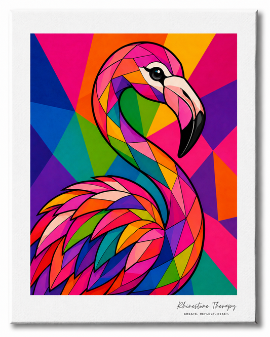 Colorful geometric flamingo Wild in Color rhinestone art canvas