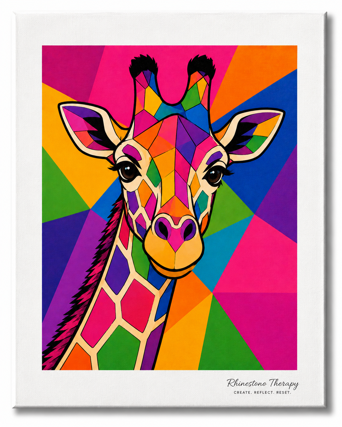 Colorful geometric giraffe Wild in Color rhinestone art canvas
