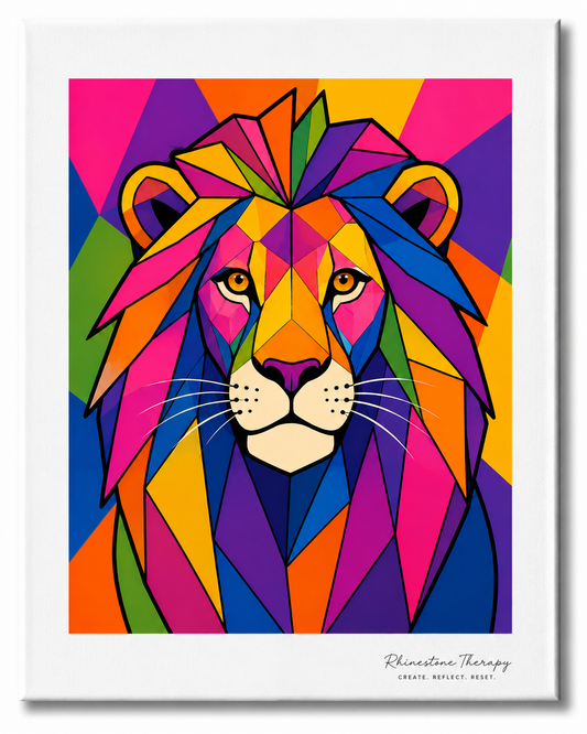 Colorful geometric lion Wild in Color rhinestone art canvas