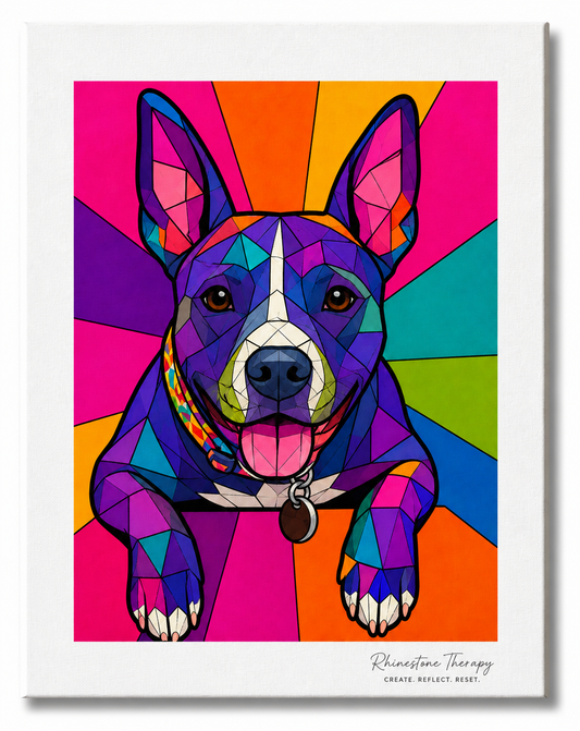 Colorful geometric pit bull 11x14 rhinestone art canvas from the Wild in Color collection by Rhinestone Therapy