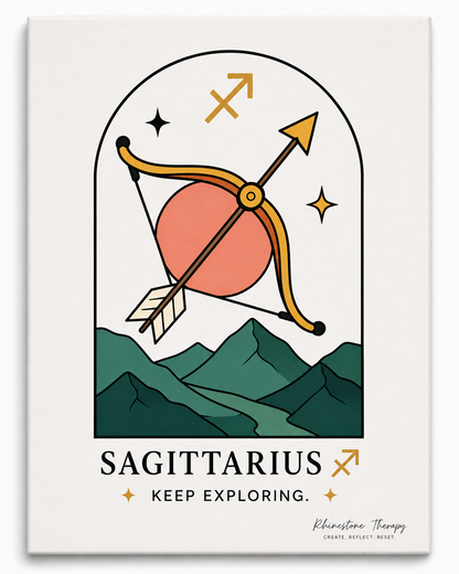 Sagittarius zodiac rhinestone art canvas with Keep exploring affirmation